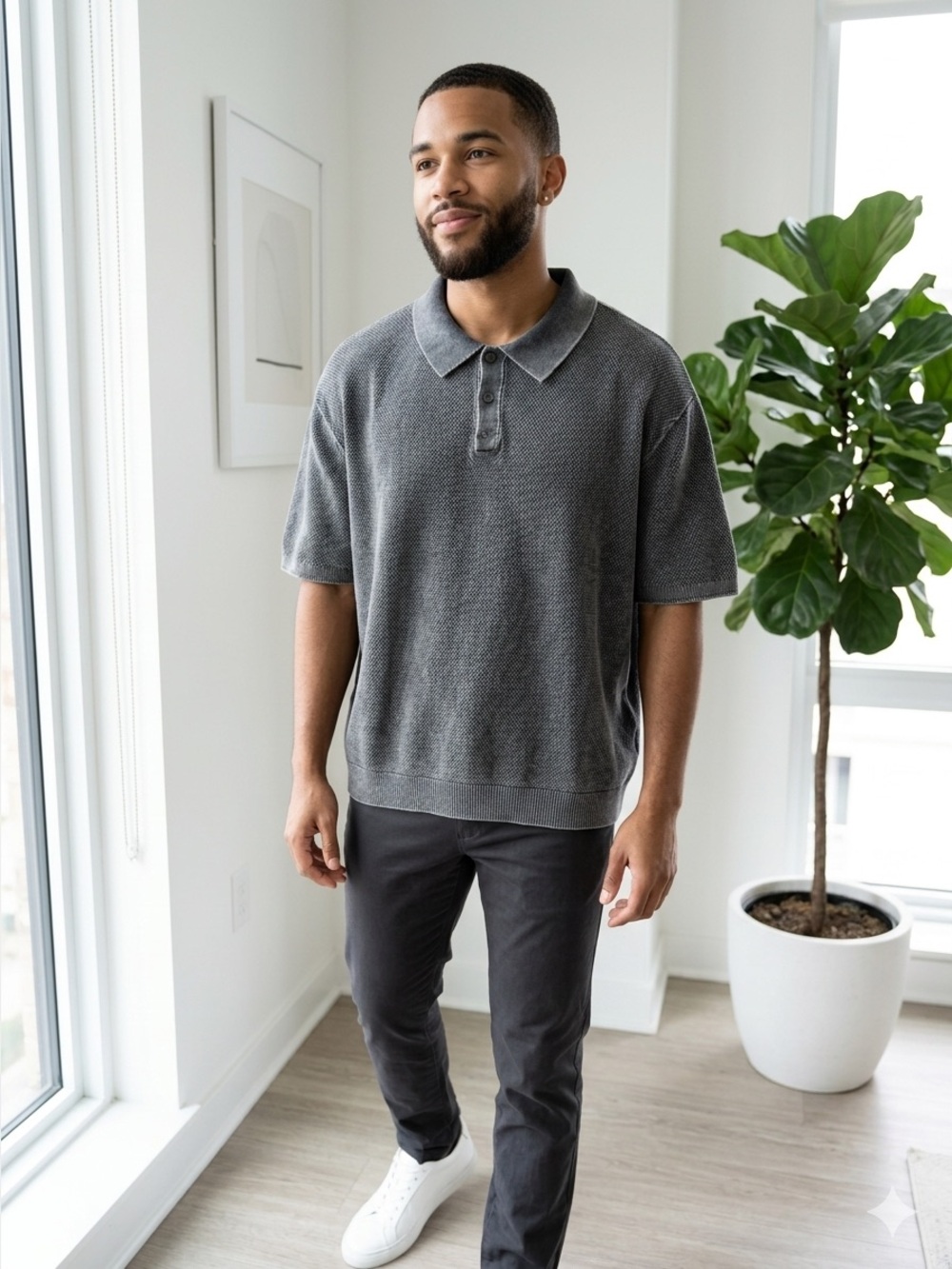 No Boundaries Charcoal Gray Knit Polo